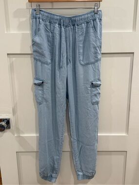Chambray Light Blue Tencel Drawstring joggers Track Pants Sz M by Purple